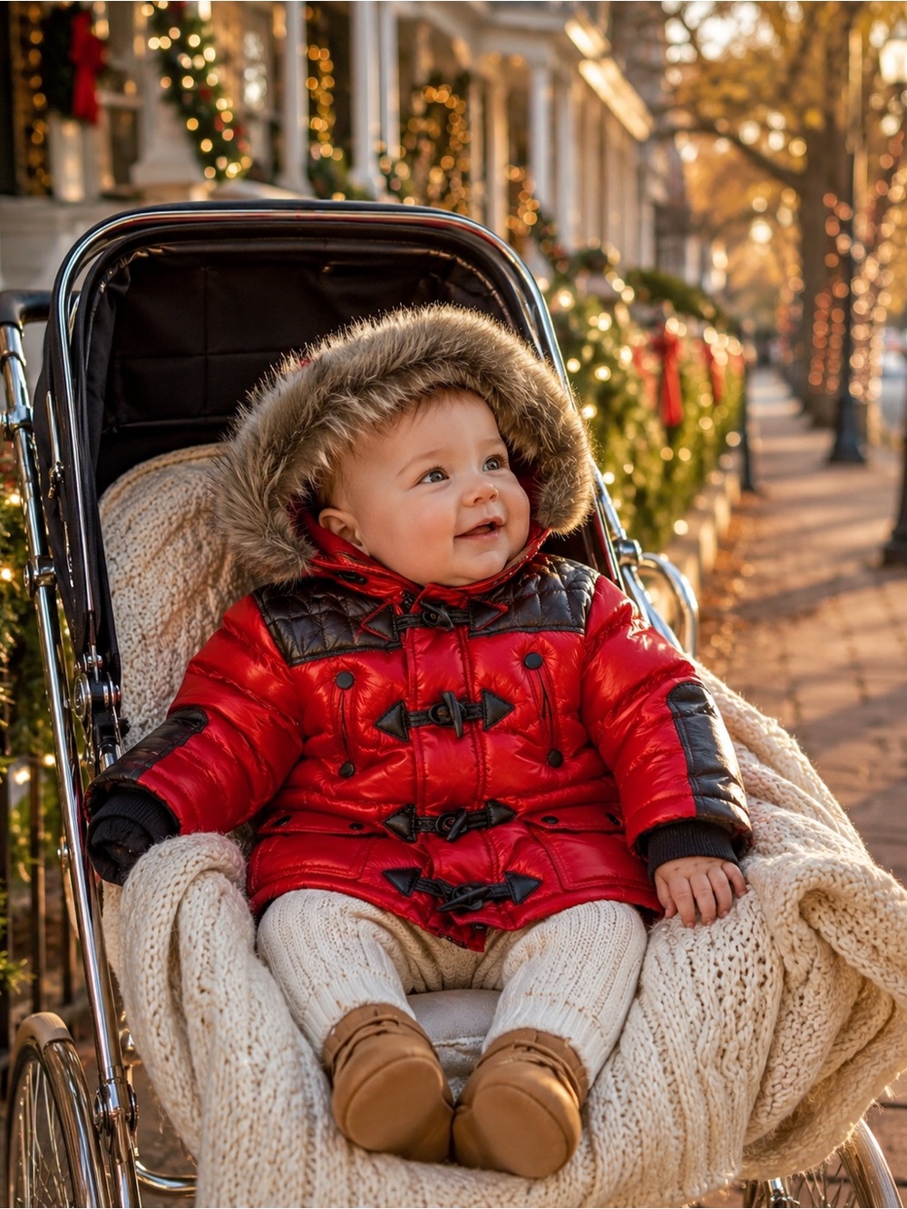 Catimini Red Puffer Parka Coat 6 Months NWT Faux Fur Hood Fleece Lined France